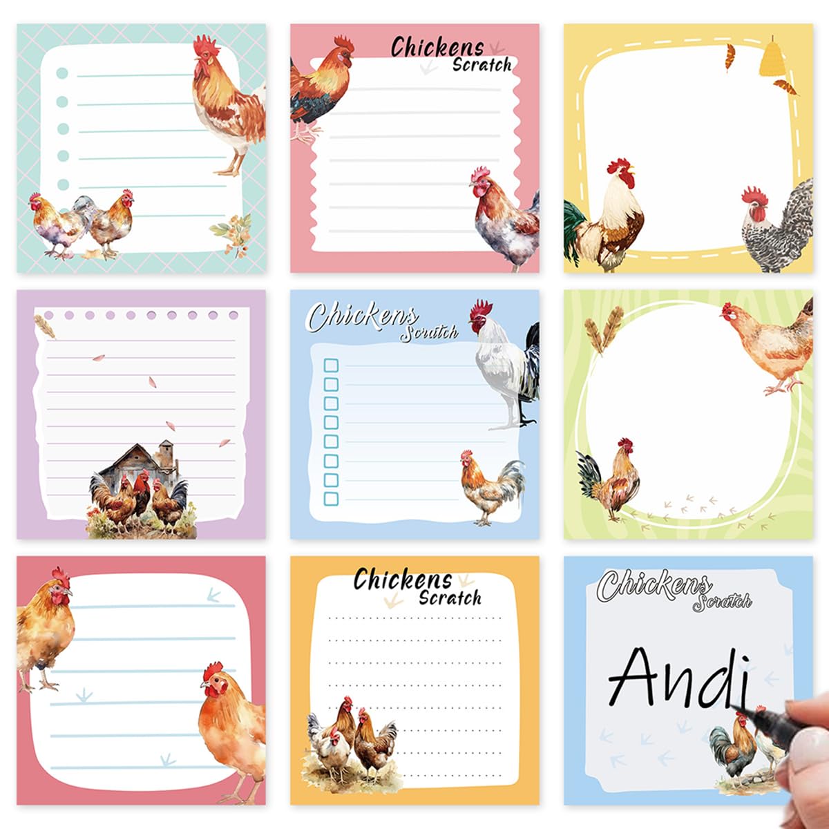 Frog Sticky Notes 3x3 Cute Animal Stationery 9-Pack