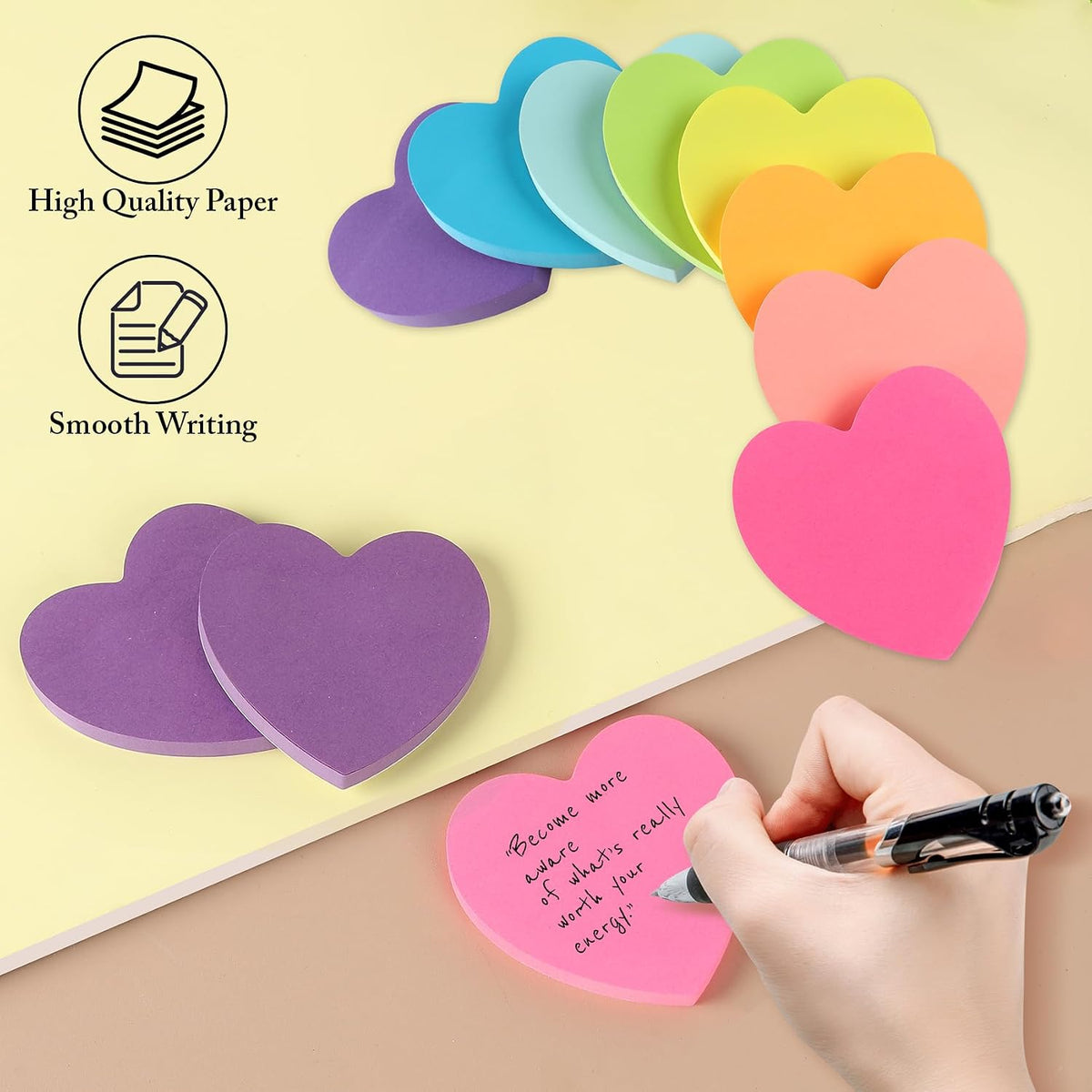 Heart Sticky Notes 8 Colors 800 Sheets Office School Teacher Supplies