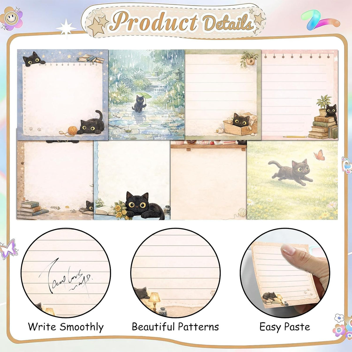 9 Pcs Black Cat Gift Cute Sticky Notes for Cat Lover
