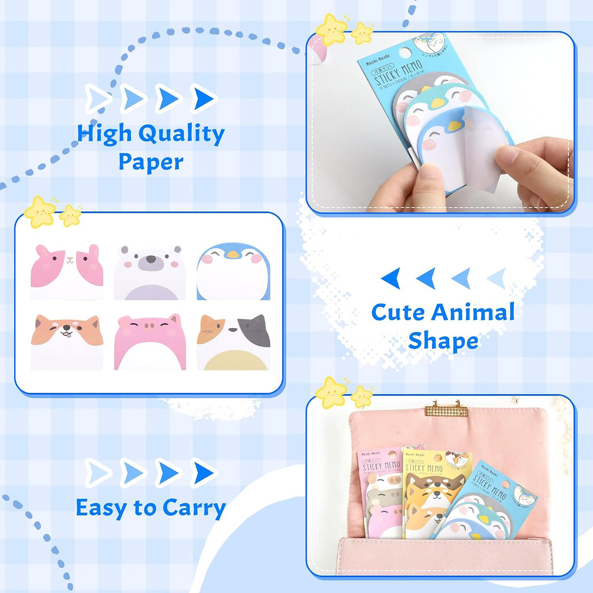 6 Pack Cute Animal Shape Sticky Notes, 270 Sheets