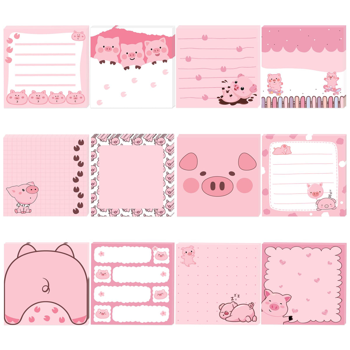 Cute Cherry Square Sticky Notes Set 12 Different Designs 3x3 Inch Fun Self Adhesive Removable Notepads Notes 240 Sheets Funny Memo Pads for Kids Students School Teachers Office Supplies (Cherry)