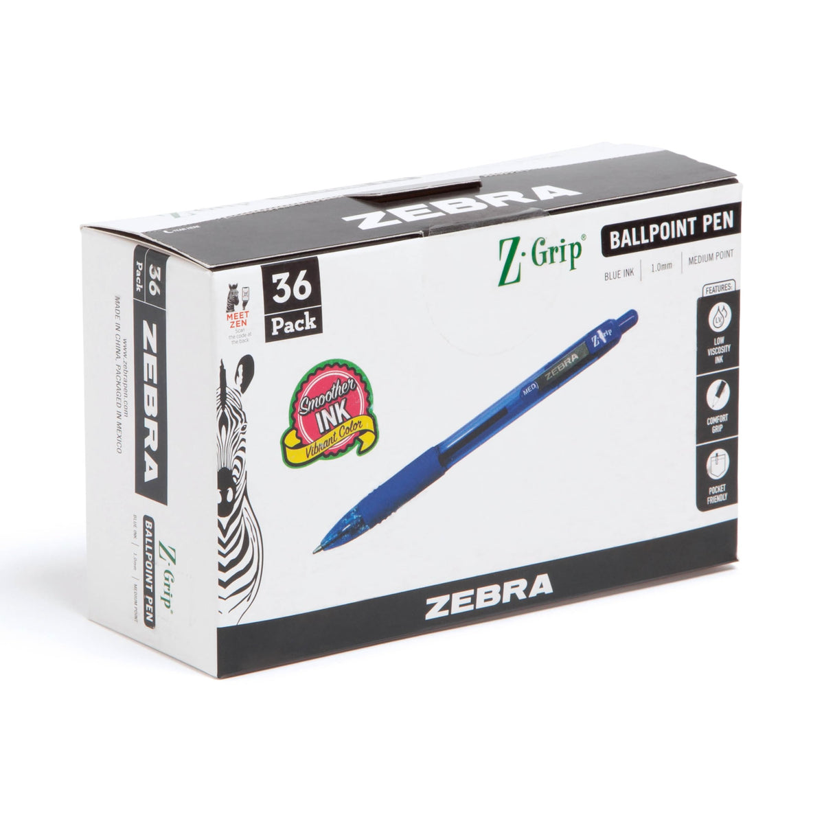 Zebra Pen Z-Grip Retractable Ballpoint Pen, Black Ink, 1.0mm, 10-Pack