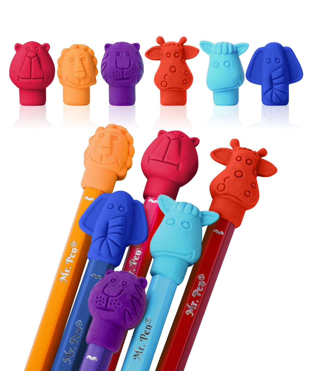Mr. Pen- Animal Pencil Top Eraser, 60 Pack, 6 Assorted Styles