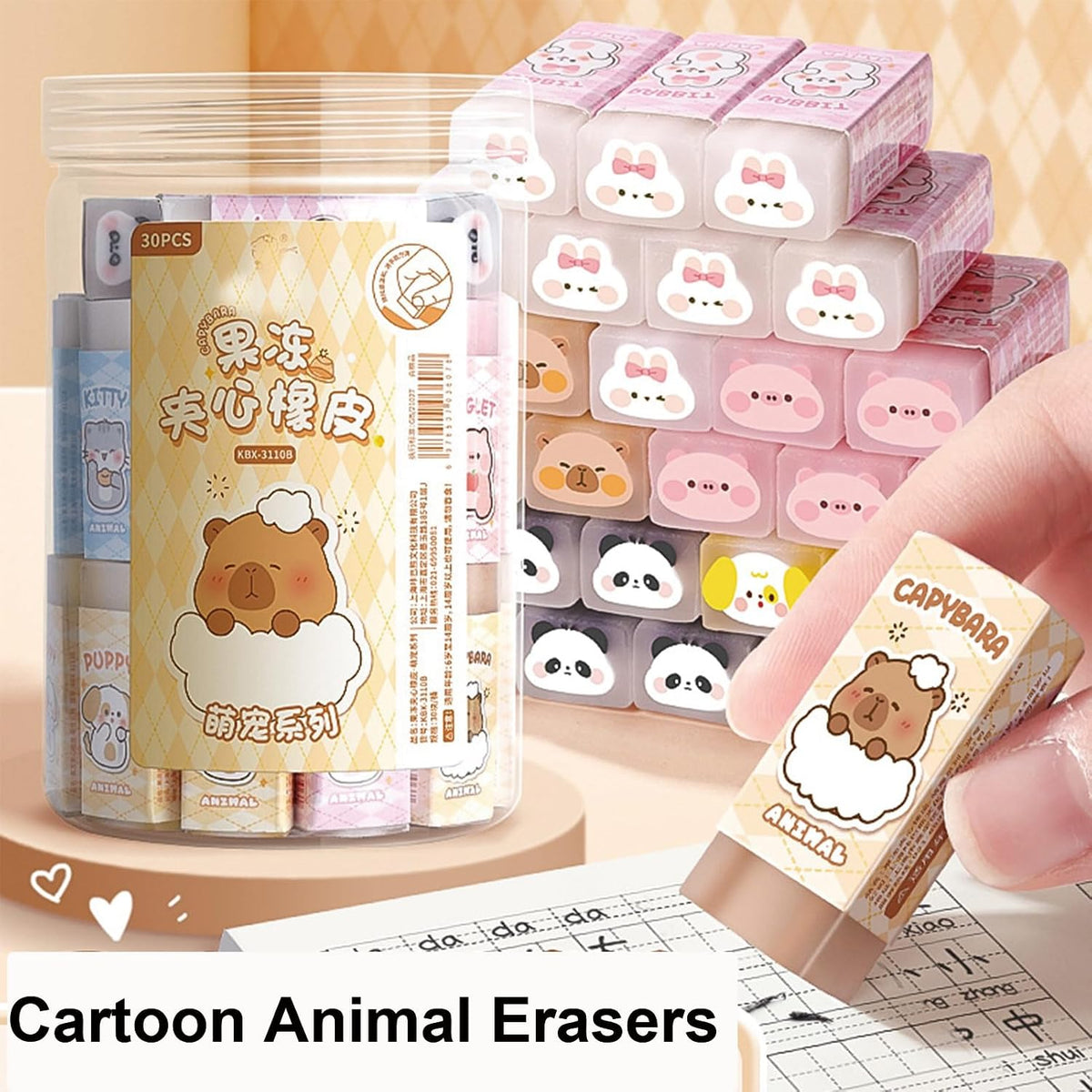 30 Pcs Cute Erasers Cartoon Animal Eraser Kawaii 3D Erasers Pencil Eraser for Students Girls Boys Women School Office Supplies Small Eraser Gift Pack (Animal)
