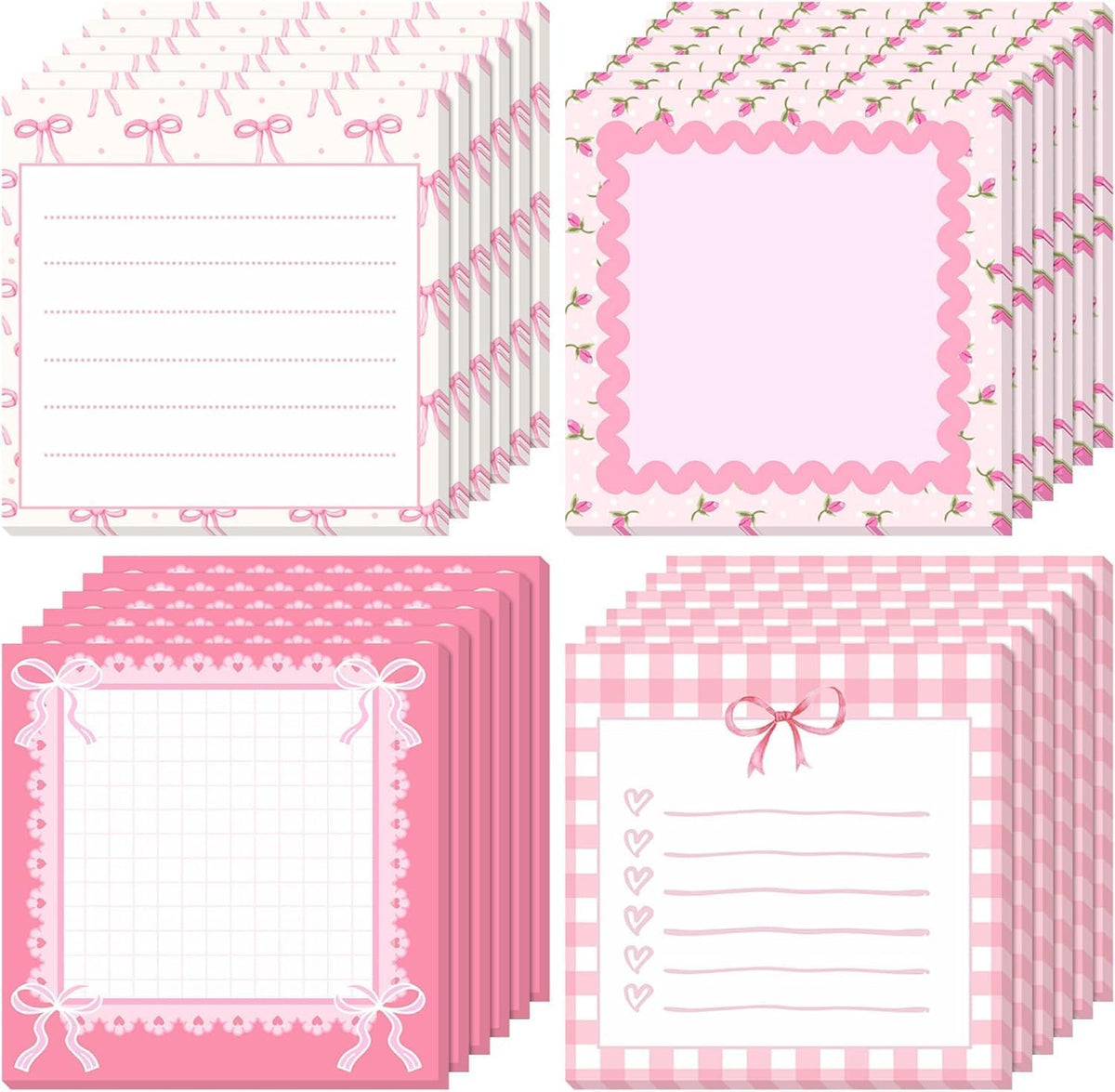 Cute Sticky Notes Pink Sticky Notes 48 Pads 3x3 Inch Bow Design Note Cute Memo Pads for Office Desk Decor Party Favors Women Friends
