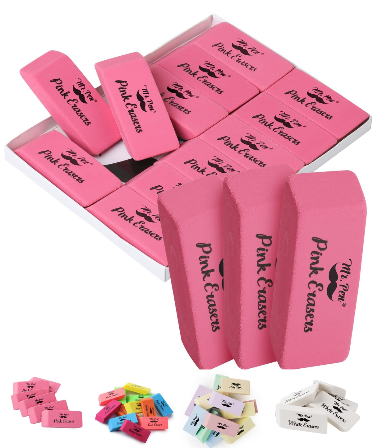 Mr. Pen- Pencil Eraser, 12 Pack, Pastel Colors