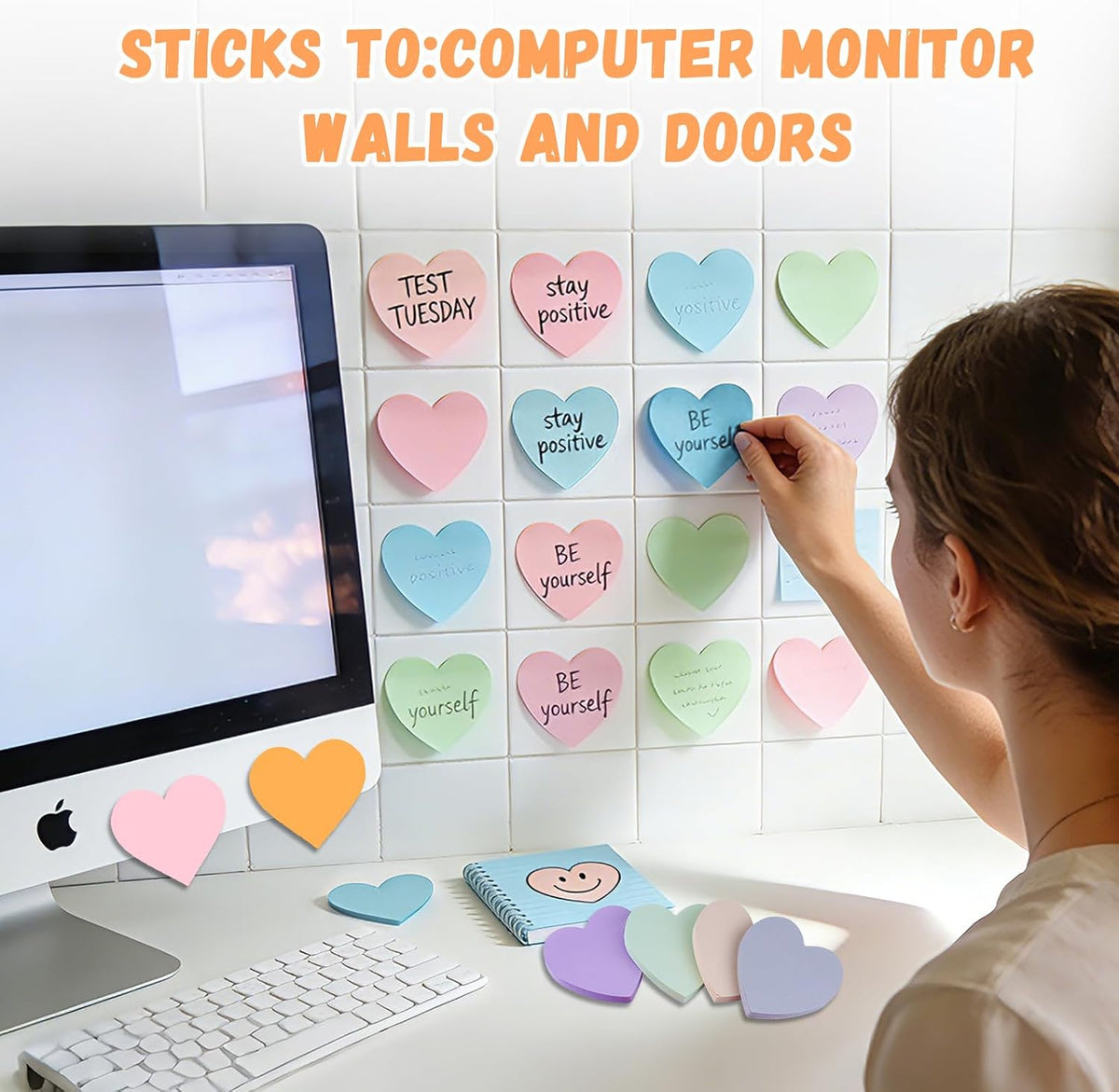 Heart Sticky Notes 640 Sheets, 8 Pads Cute Heart Shaped Post it Notes