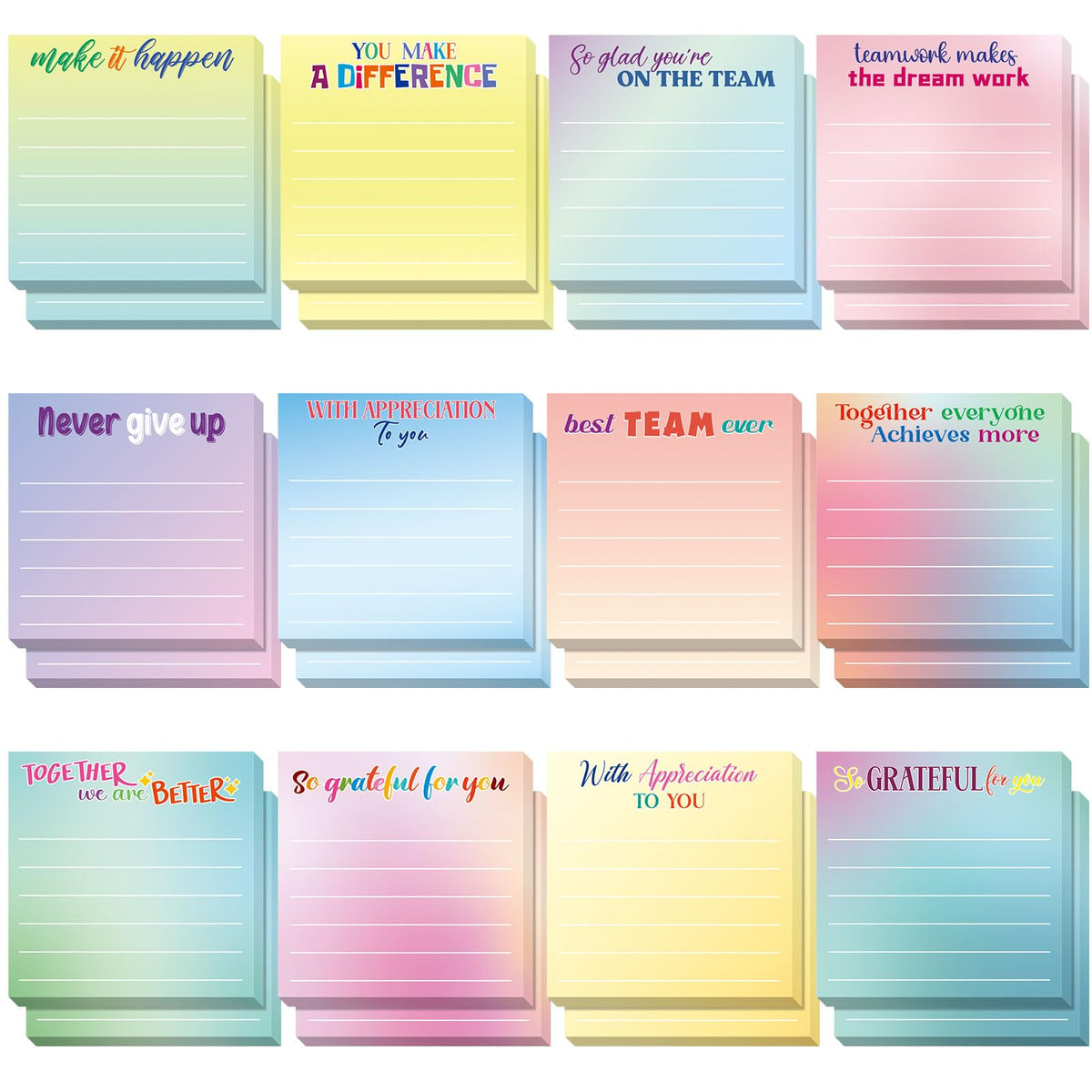 Yinder 24 Pcs Inspirational Sticky Notes Gifts, Appreciation, Multicolor