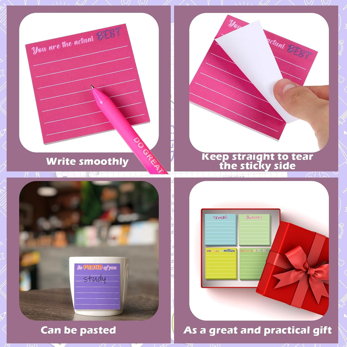 Yinder 24 Pcs Inspirational Sticky Notes Gifts, Appreciation, Multicolor