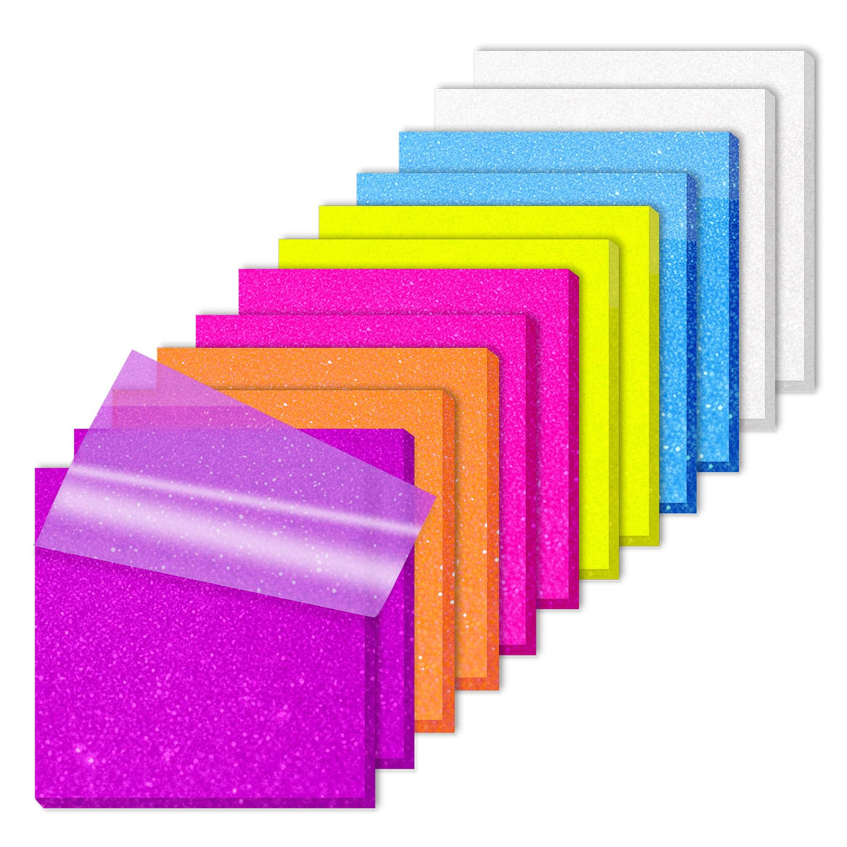 Transparent Sticky Notes Glitter 3"X3" 600 Sheets PET Dreamy Violet 12 Pads