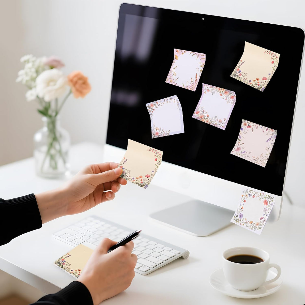 48Pcs Wildflower Notepads 3" x 3" Inches Notes Adorable Memo Pads for Journal, Planners, Office, School, Home, Stationery Gift-2400 Sheets Reusable Flower Sticky Notes.