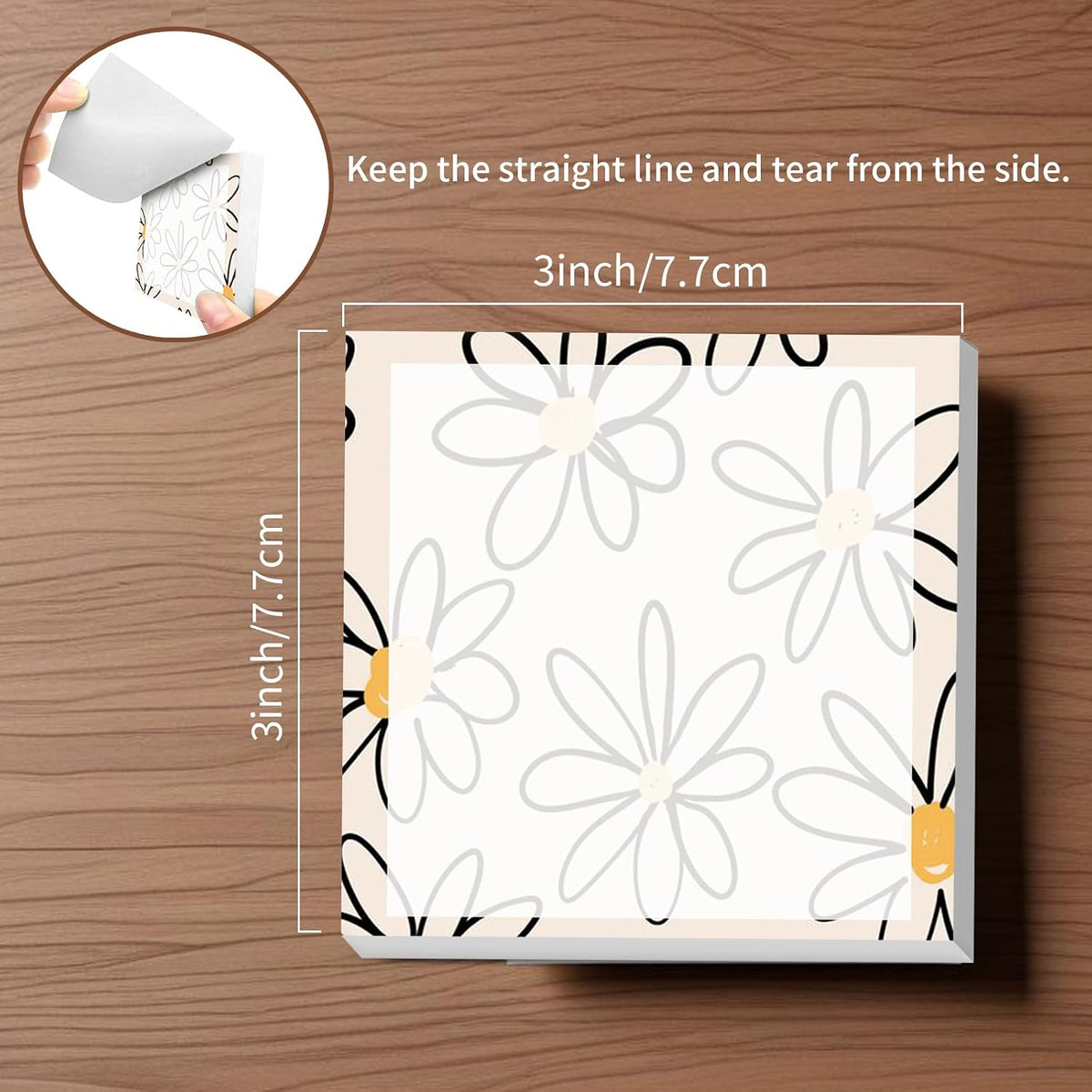Sticky Notes, 2 Pads, 3x3 inches, Cute Colorful Fun Self-Stick Note Pads, Easy Post, Strong Adhesive Notepad Simple Daisy Flowers