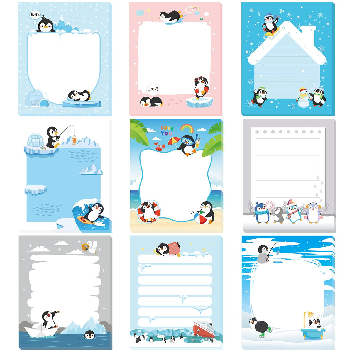 Sabary 9 Pads Cute Sticky Notes 3.15 x 3.94 Inch for School