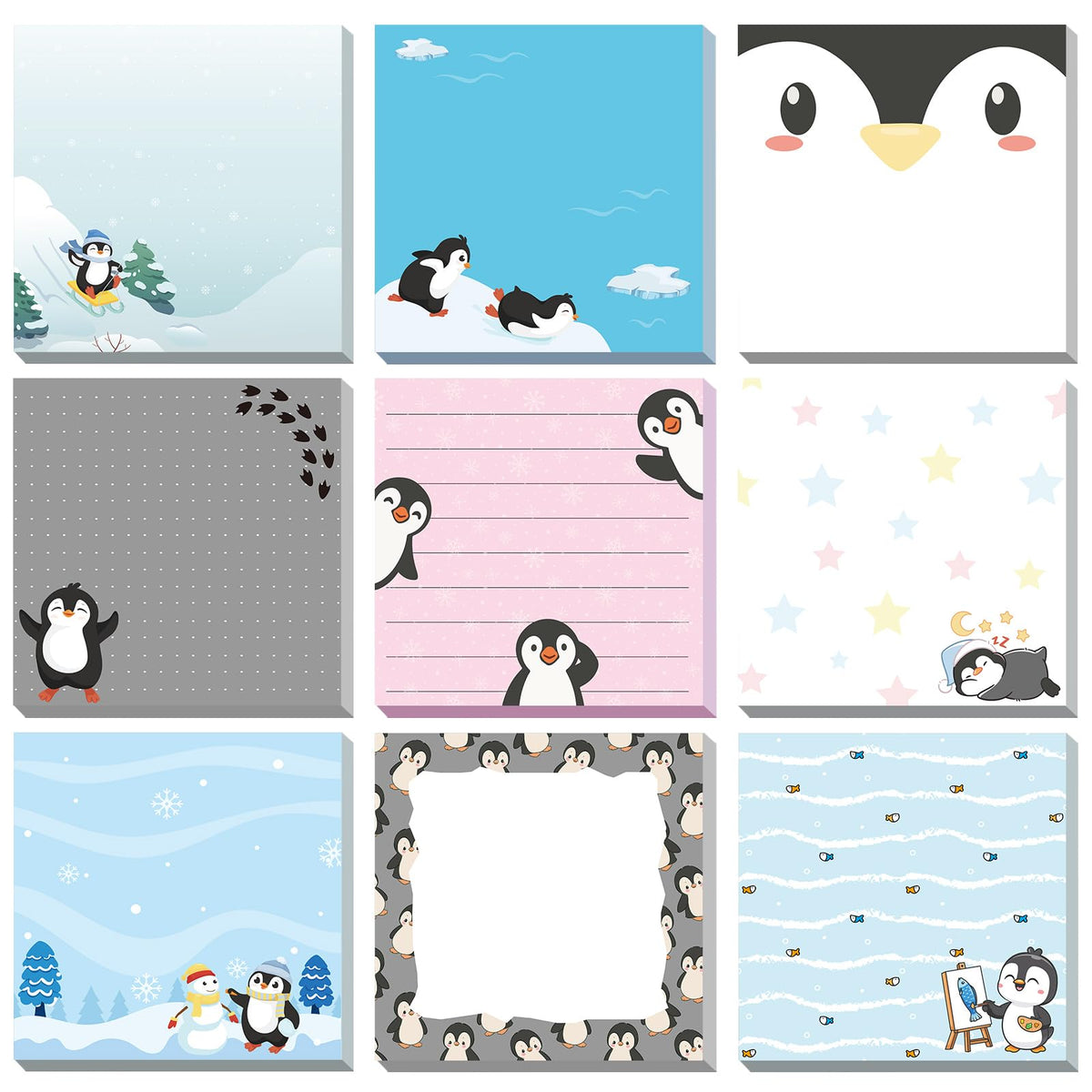 9 Pads Turtle Sticky Notes, 3x3 Inch Cute Stick Notepads