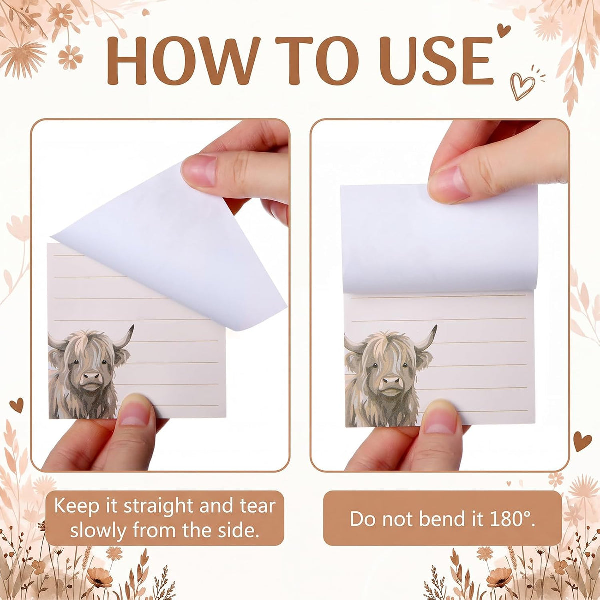 MotiMind Highland Cow Sticky Notes, 3 x 3 Inches