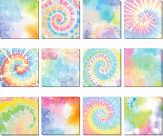 Eaasty 12 Pcs Rainbow Sticky Notes Tie Dye Pastel Sticky Note, 3 x 3 Inch