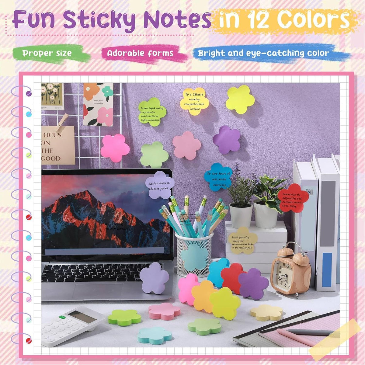 Leinuosen 12 Pack Flower Sticky Notes Bulk 3 Inch, 100 Sheets/Pad