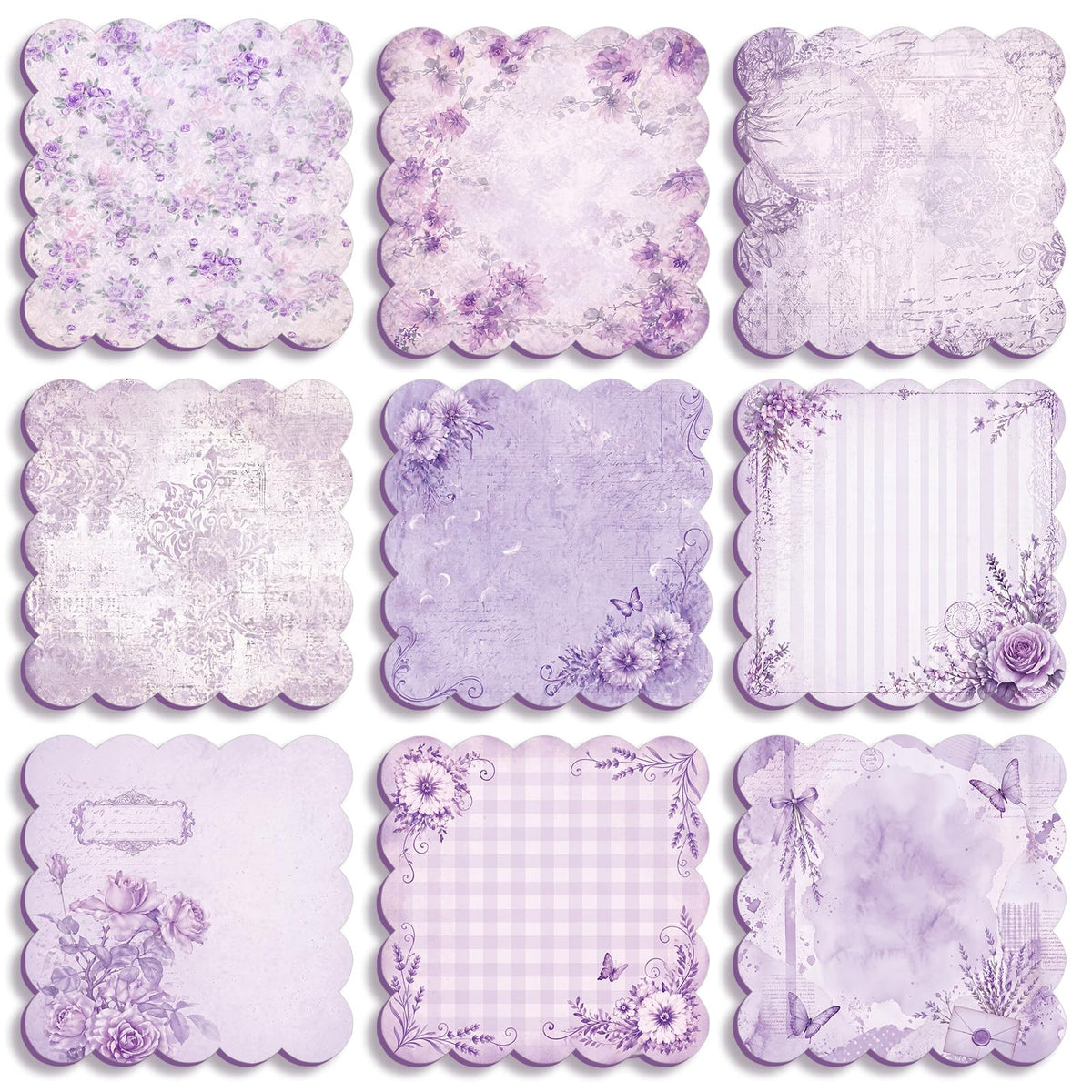 9 Pcs Scalloped Sticky Notes 3x3 Inch,Watercolor