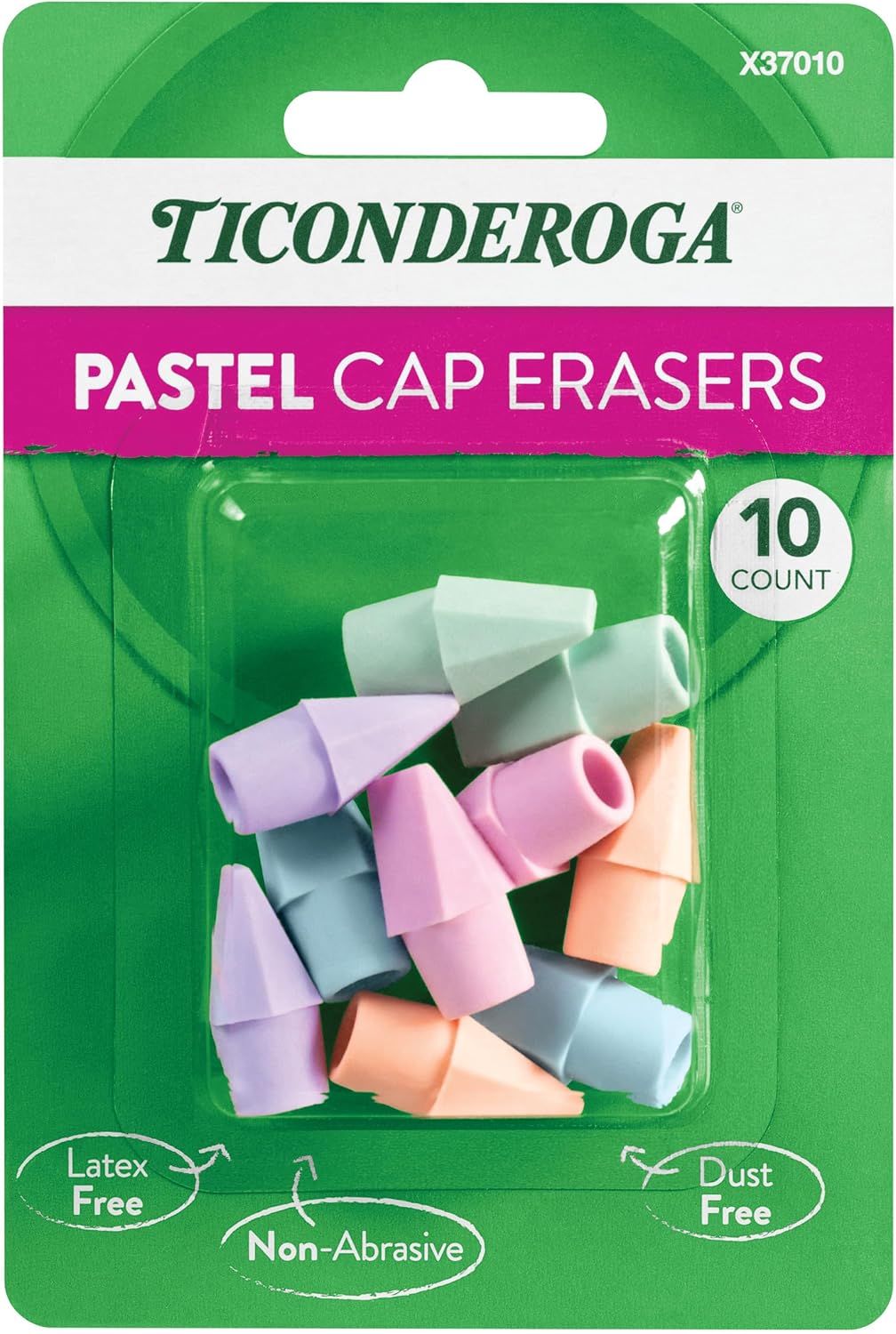 Ticonderoga Pencil Cap Erasers, Assorted Pastel Colors, 10 Count