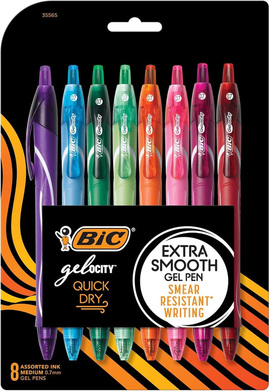 BIC Gelocity Quick Dry Gel Pens, Medium Point, 0.7 mm, 8-Count Pack