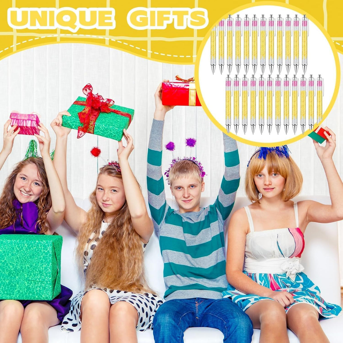 24 Pcs Back to School Glitter Ballpoint Pens Pencil Design Ballpoint Pens for Back to School Teachers and Classmates Stationery Classroom Accessories