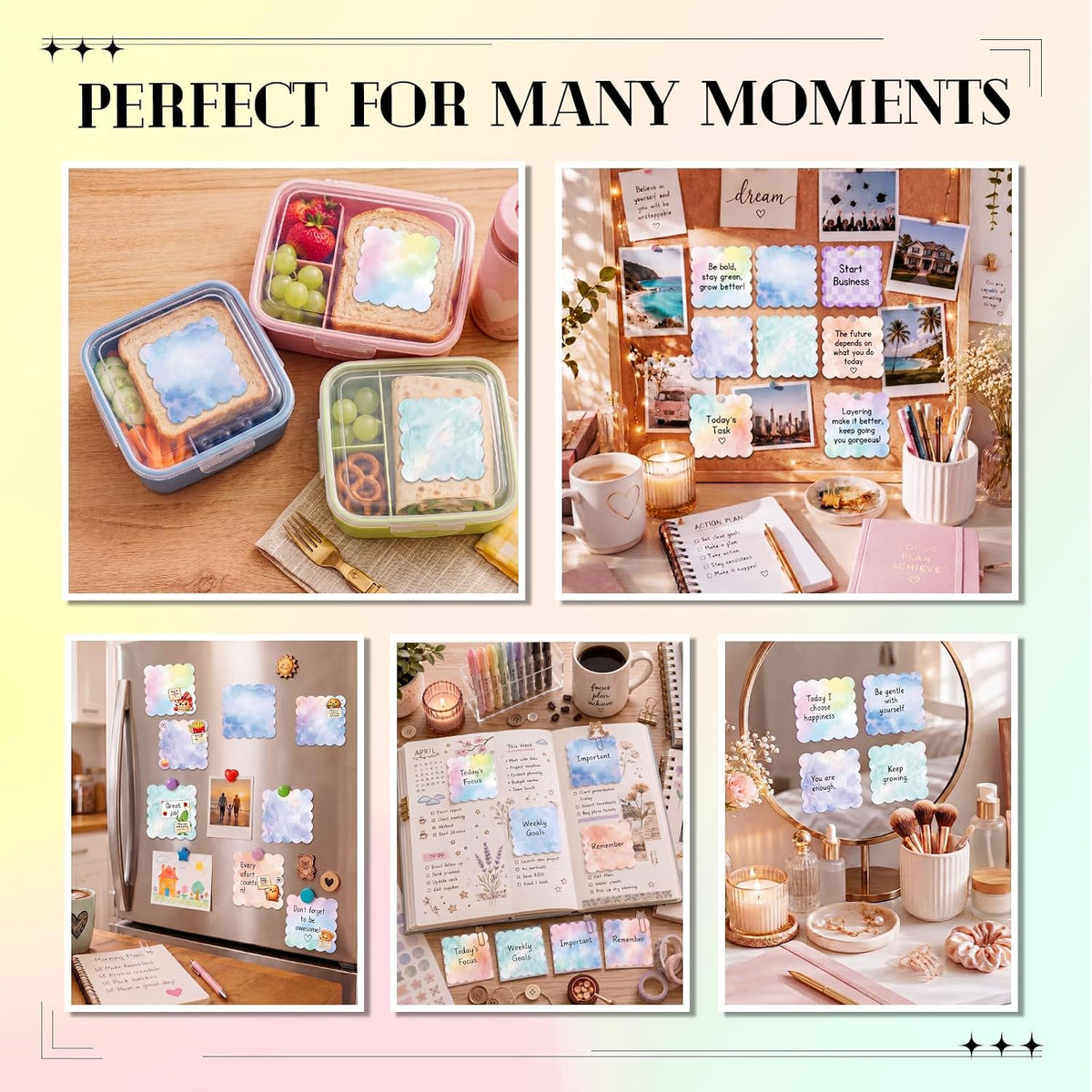 9 Pcs Scalloped Sticky Notes 3x3 Inch,Watercolor