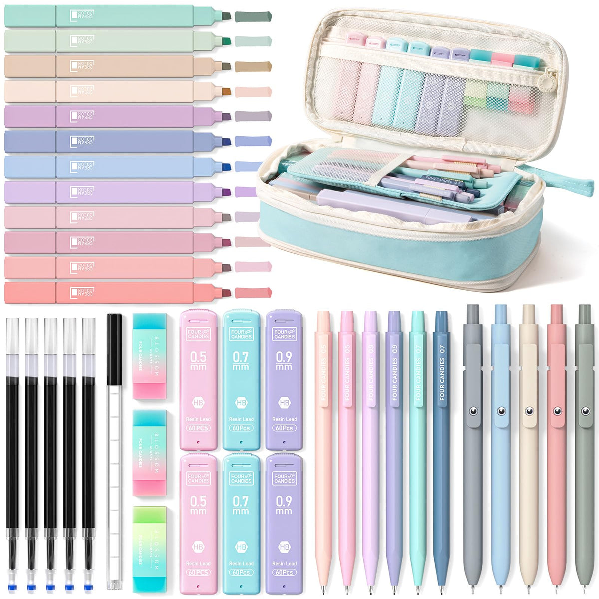 Four Candies School Supplies with Pencil Case, 45ct Black
