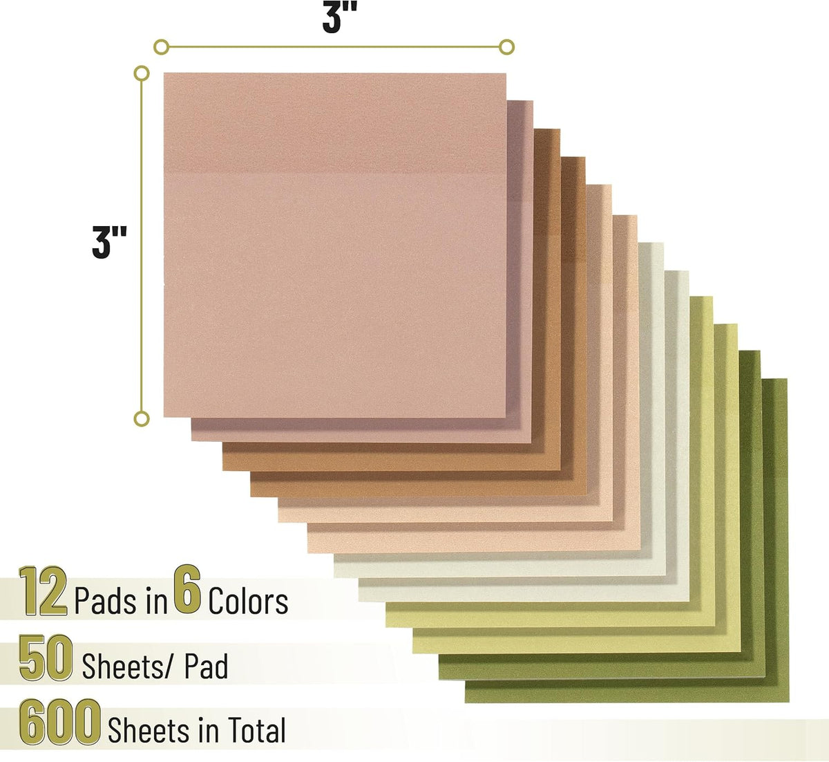 Mr. Pen- Sticky Notes, 3”x3”, 12 Pads, 600 Sheets, Dark and Earthy Colors
