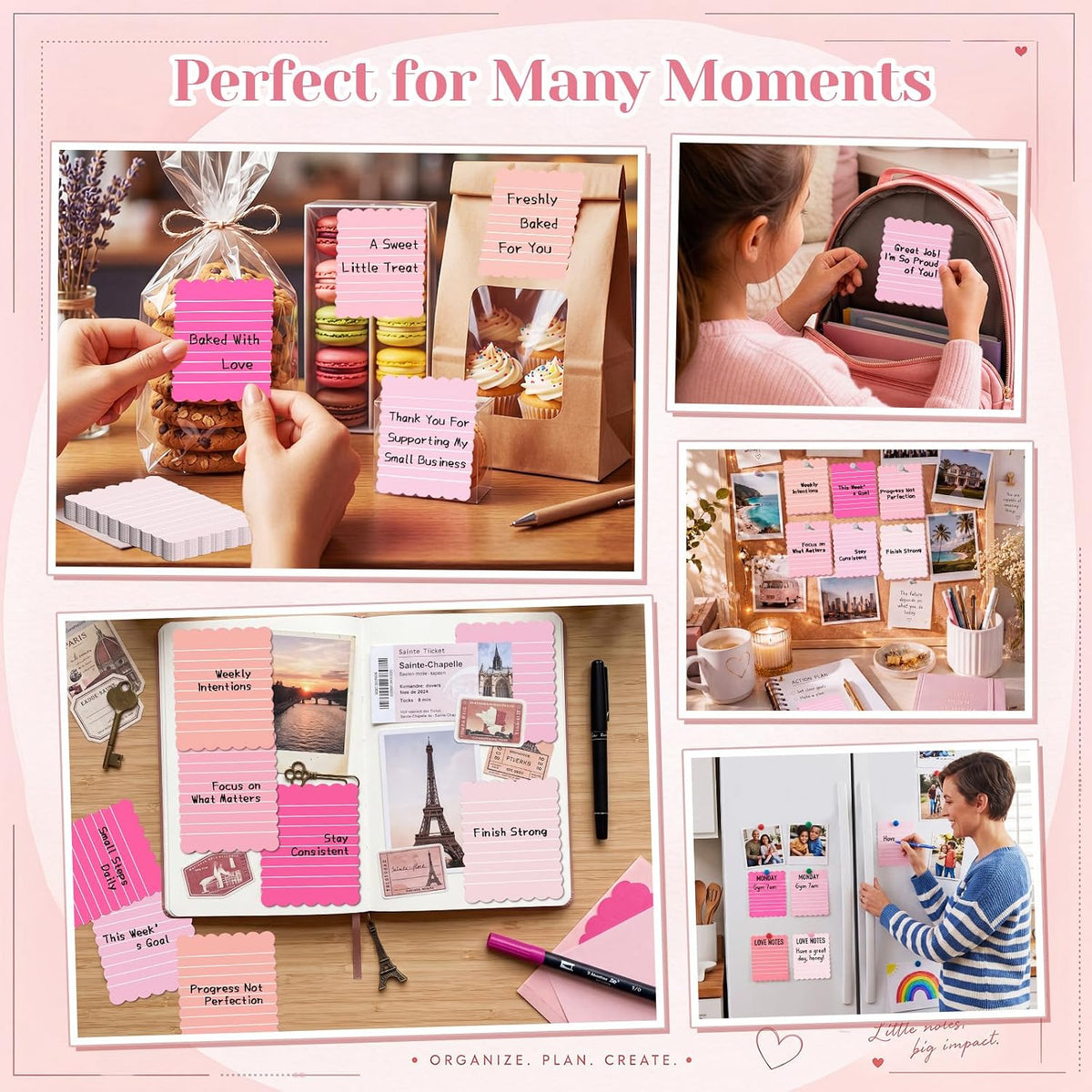 Epakh 10 Pack Scalloped Line Sticky Notes, Gradient Pink Pads, 3 x 4 Inch