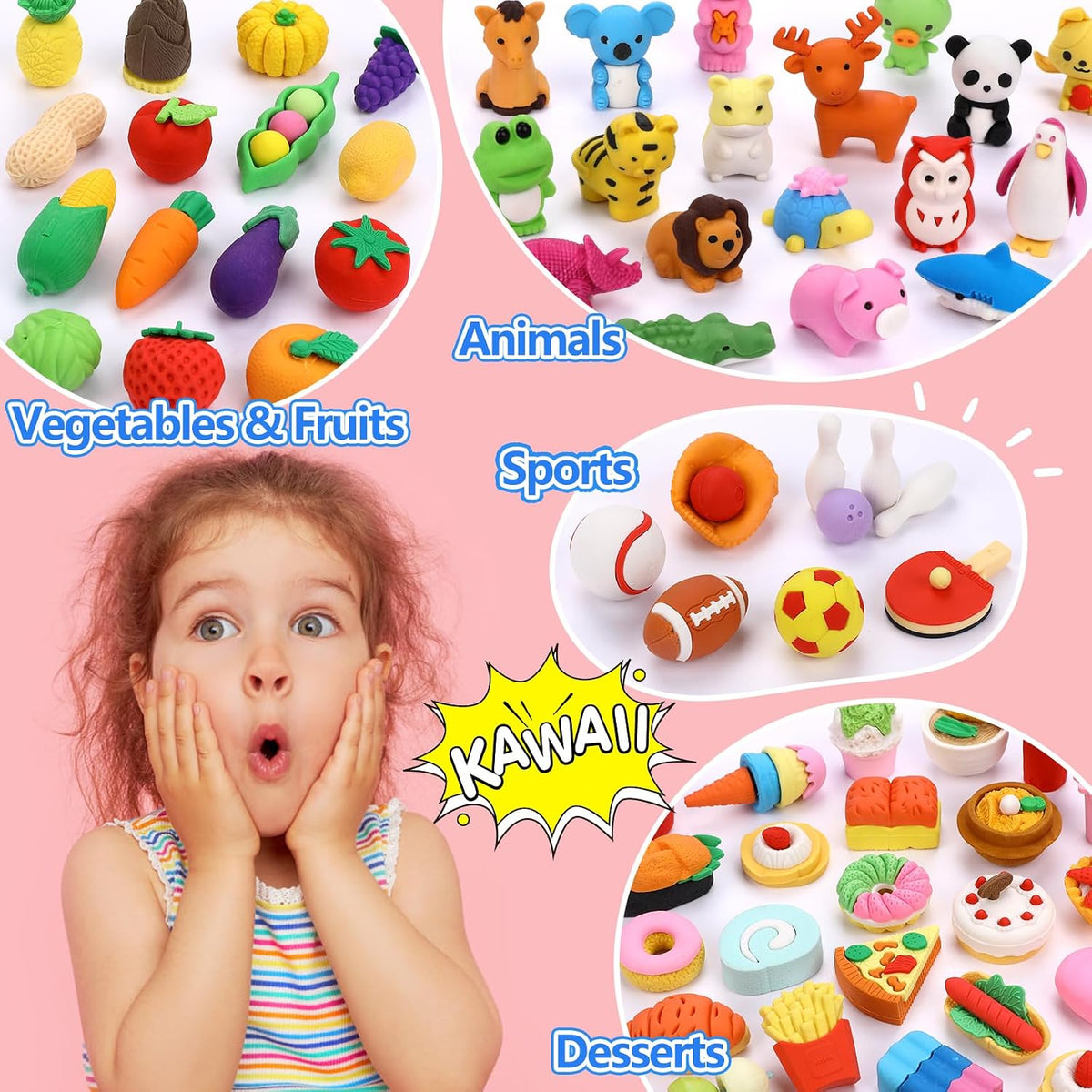 100 Pcs Animal Erasers for Kids - Desk Pets Back to School Supplies