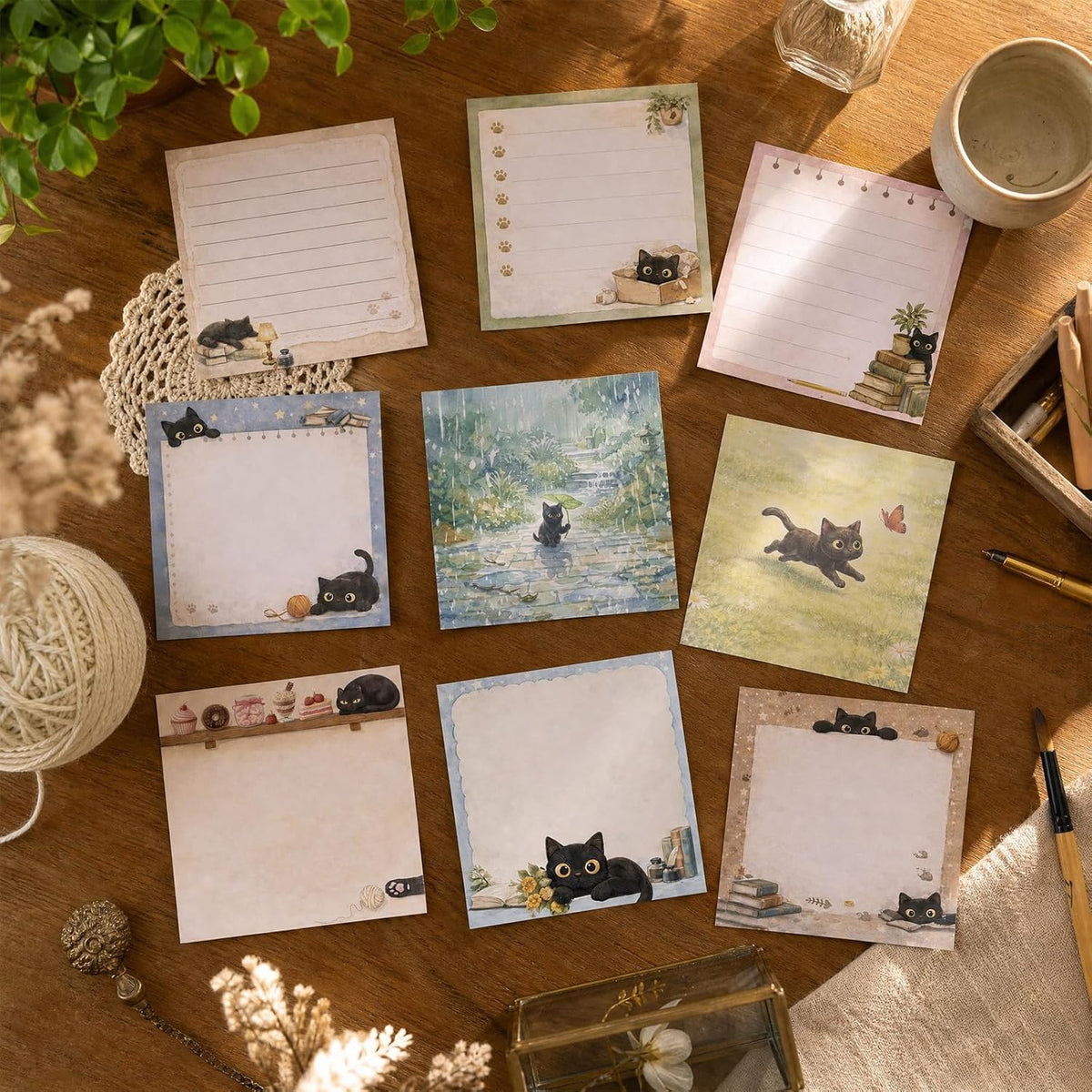 9 Pcs Black Cat Gift Cute Sticky Notes for Cat Lover