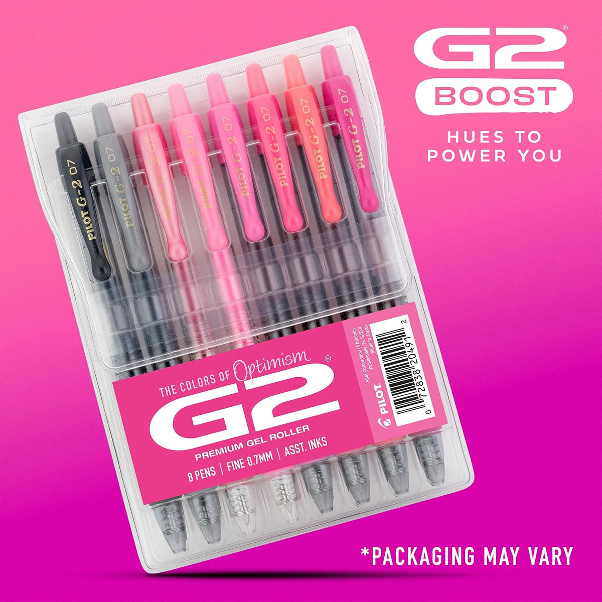 PILOT G2 Premium Gel Roller Pens, G2 Boost Pink, Fine Point 0.7mm, 8-Pack