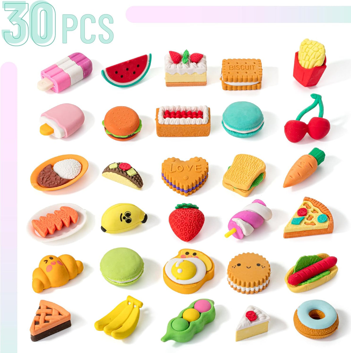 Mr. Pen- Mini Food Pencil Erasers Toy Set, 30 pcs