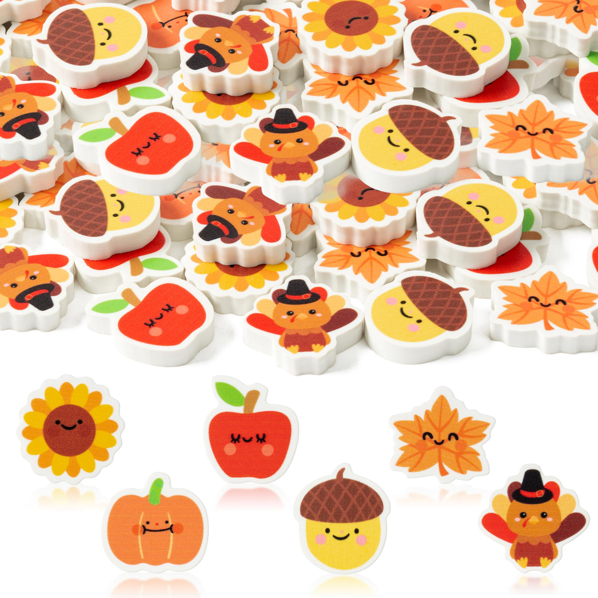 Yopyame 60Pcs Fall Mini Eraser for Kids Bulk Assorted Novelty Maple Leaf Pumpkin Pencil Eraser Cute Puzzle Erasers Desk Pet School Classroom Prizes Student Homework Rewards Gift Filling Party Favors