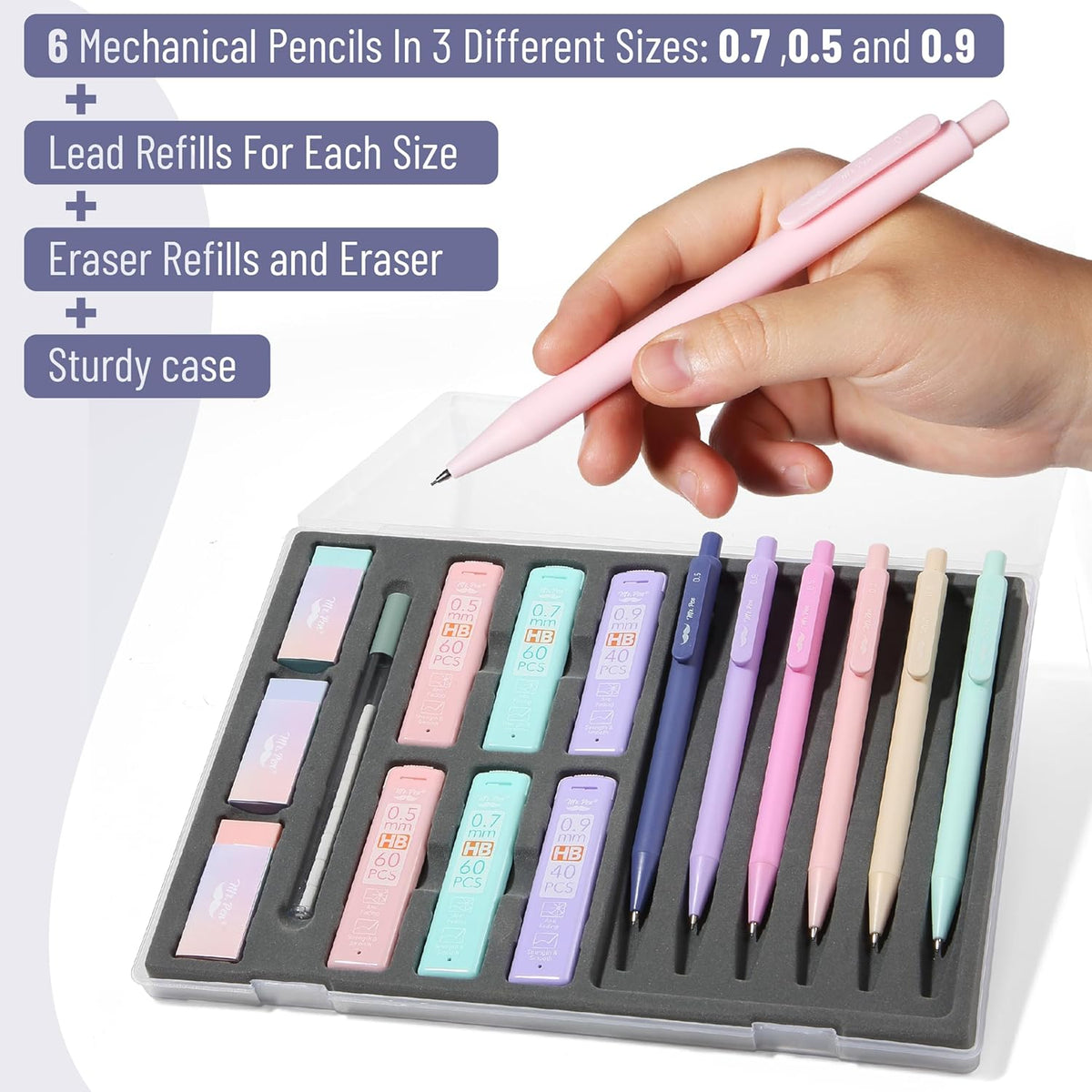 Mr. Pen- Pastel Mechanical Pencil Set with Lead Refills & Erasers, 6 Pack