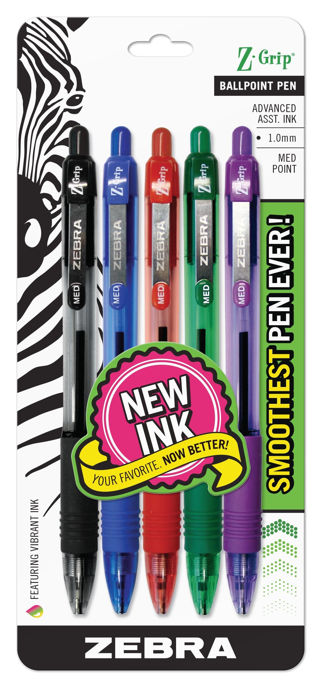 Zebra Pen Z-Grip Retractable Ballpoint Pen, Black Ink, 1.0mm, 10-Pack