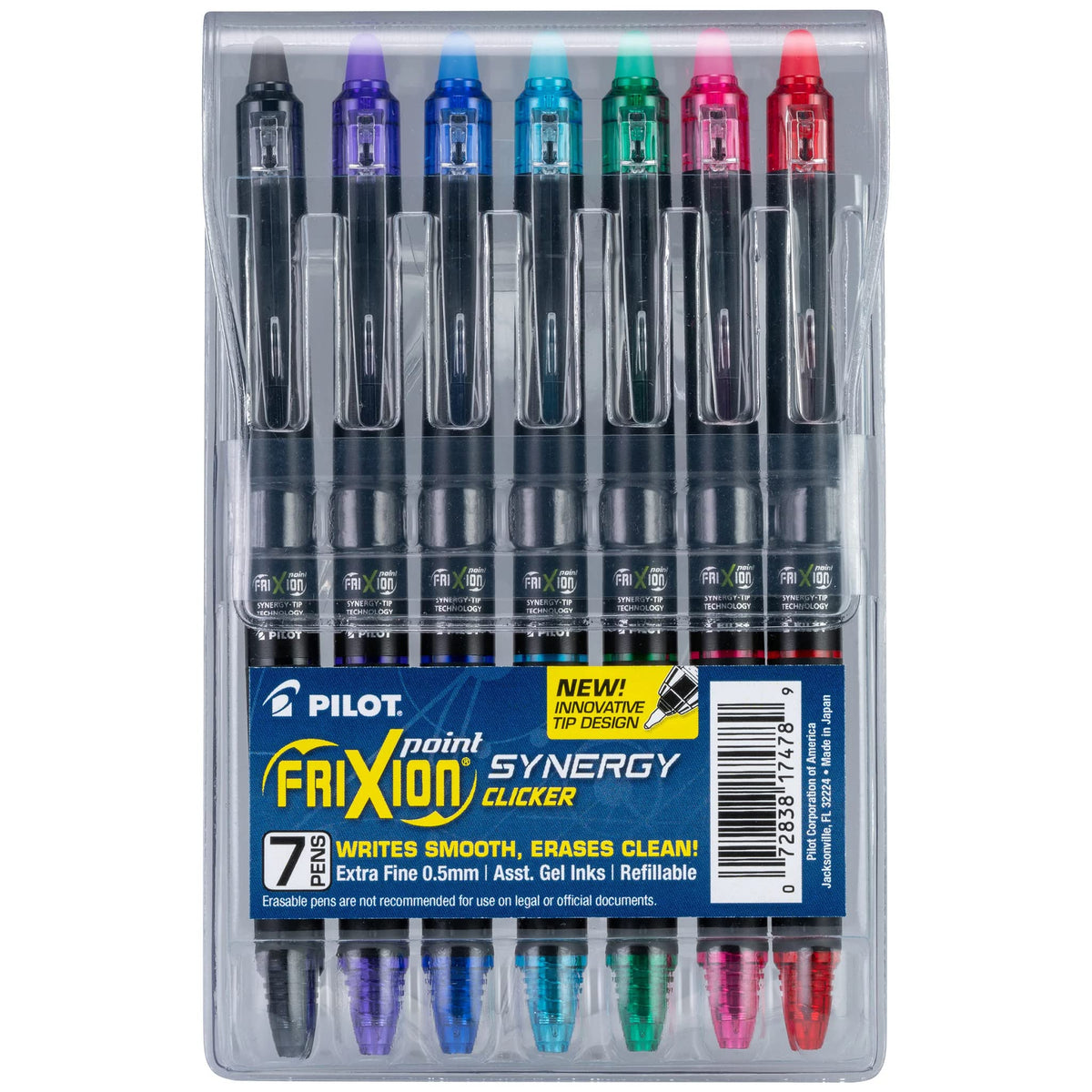 PILOT FriXion Synergy Clicker Erasable Gel Ink Pens, 0.5mm, Black, 5-Pack
