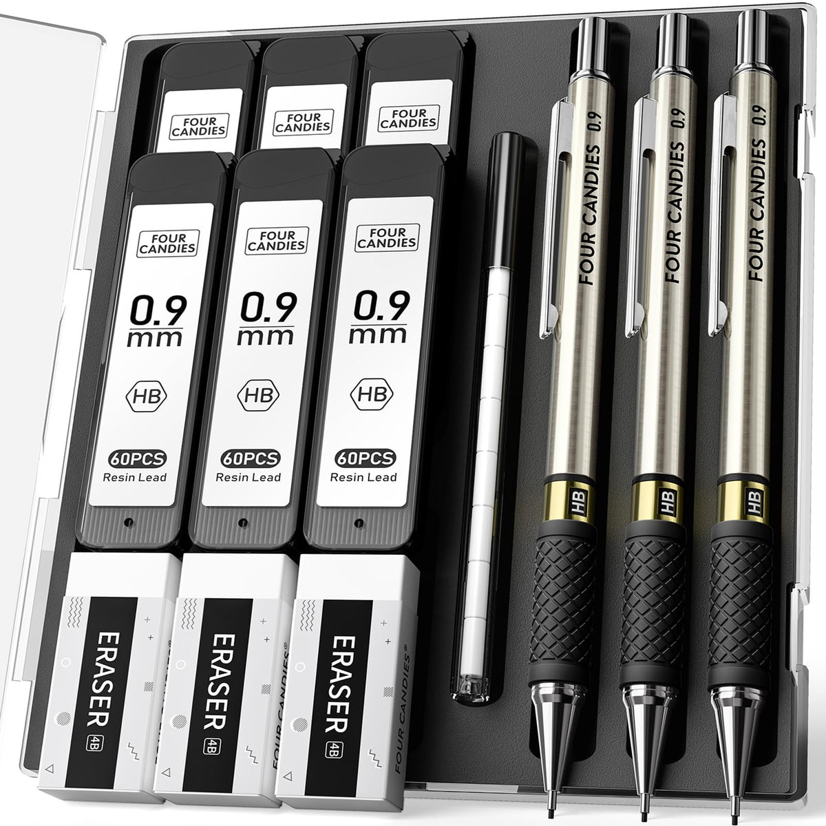 Metal Mechanical Pencil Set with Case, 6-Pack 0.7mm Medium Point