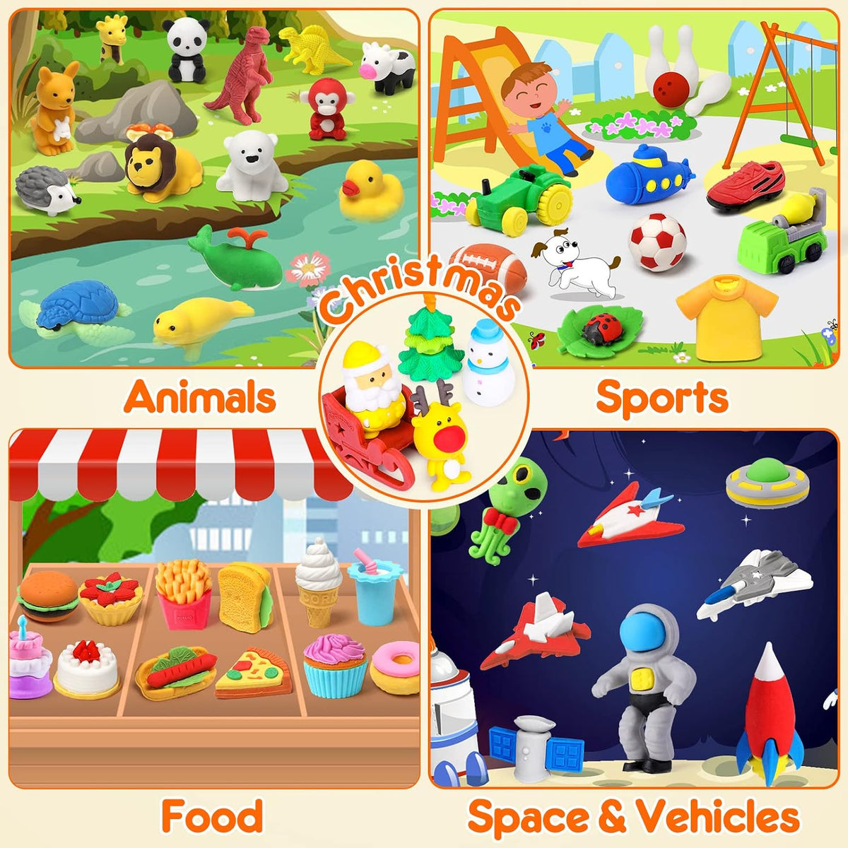 Palmatte 140PCS Animal Erasers Bulk Treasure Box Prizes for Kids Classroom