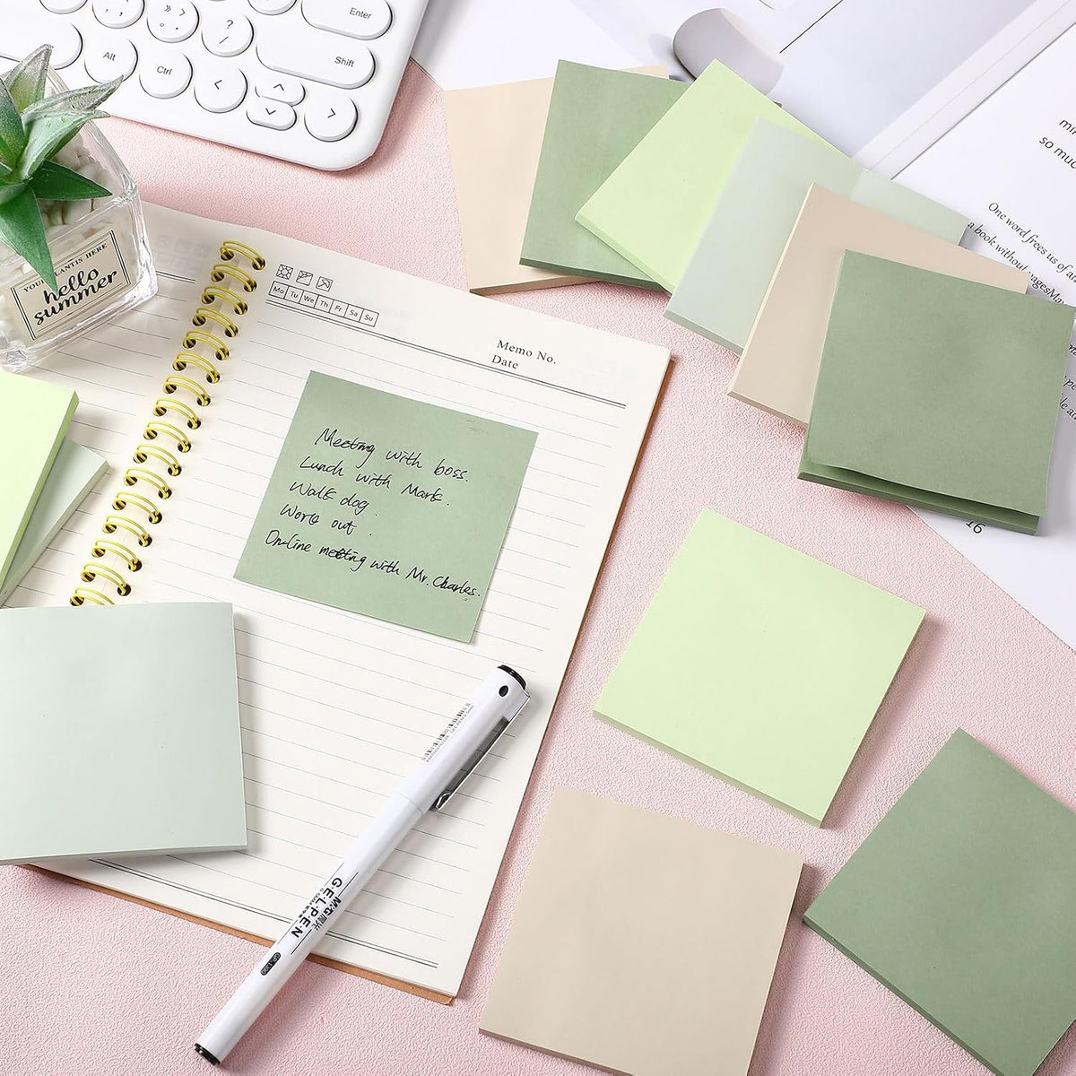 Thenshop 12 Pads Sage Green Sticky Notes 3x3 50 Sheets