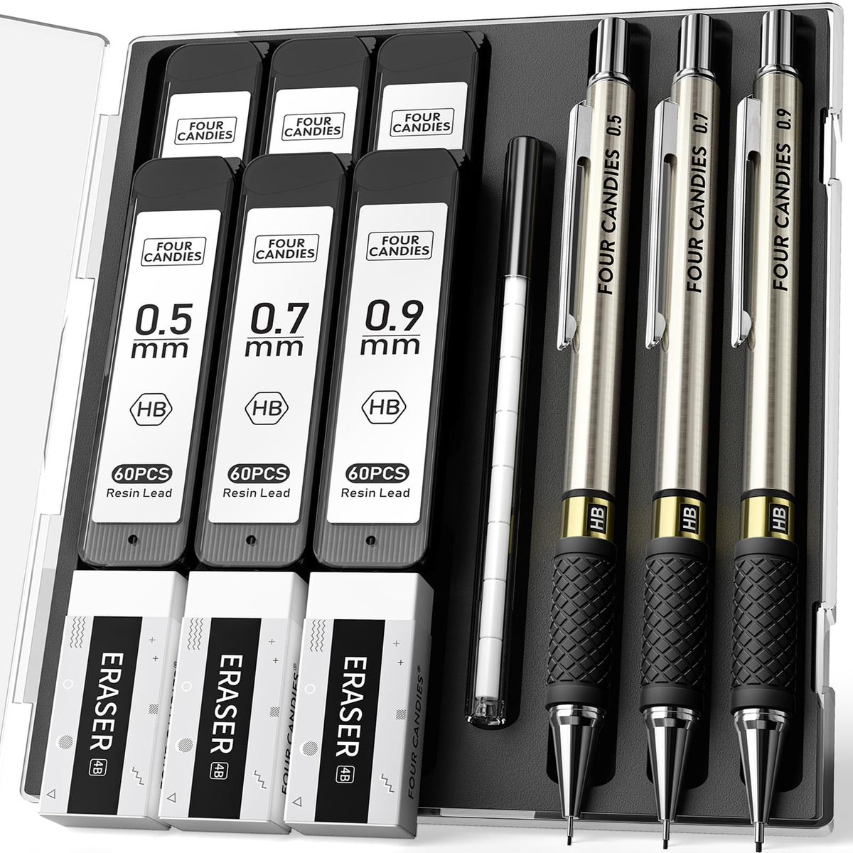 Metal Mechanical Pencil Set with Case, 6-Pack 0.7mm Medium Point