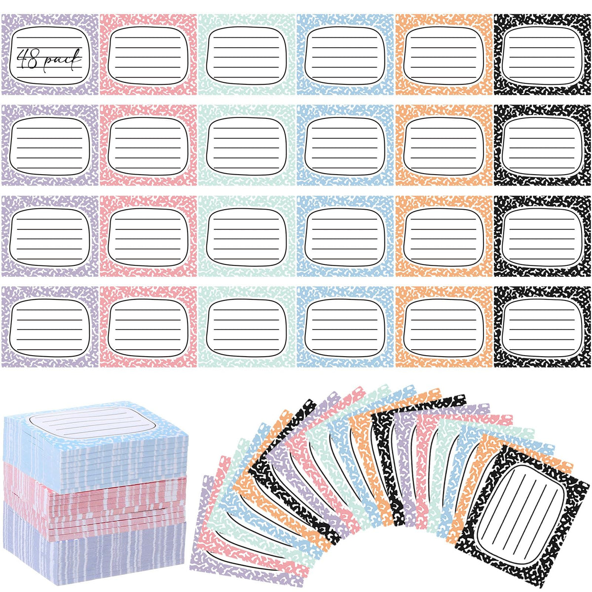 48 Pads 1440 Sheets Composition Notebook Sticky Notes Teacher Note Pads Back to School Supplies Gifts Self Adhesive Memo Pad Cute Gifts for Students Classroom
