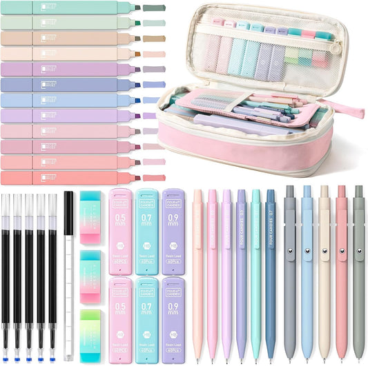 Four Candies School Supplies with Cute Pencil Case, 39ct, Pink