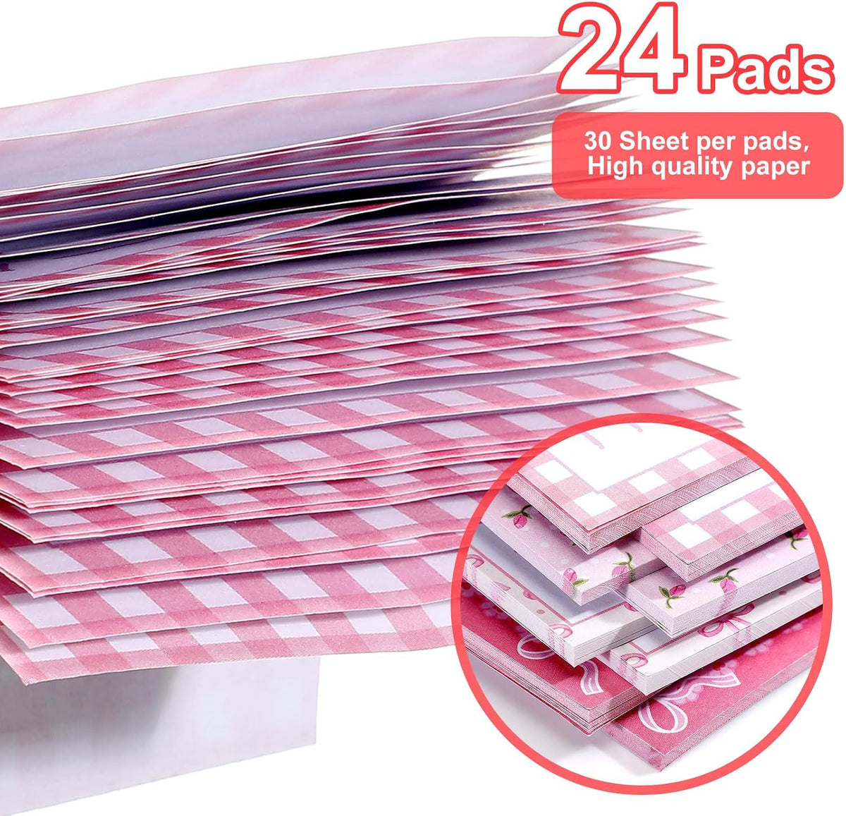 Thenshop 24 Pad/720 Sheets Coquette Bow Sticky Notes 3 x 3 Inch, Pink
