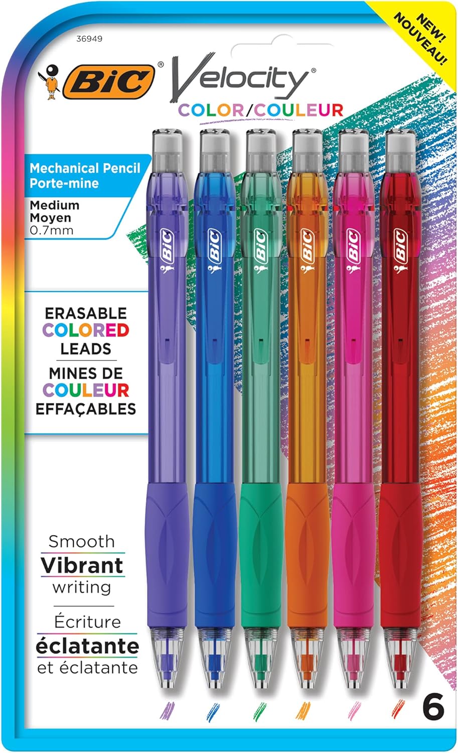 BIC Velocity Colored Lead Mechanical Pencils, Medium Point, 0.7 mm, 6-Count
