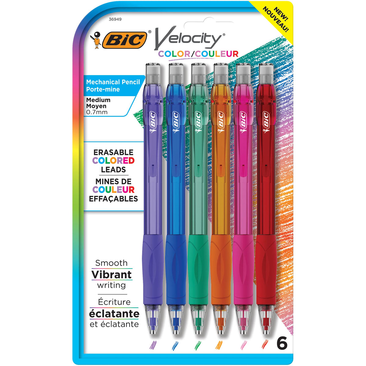 BIC Velocity Colored Lead Mechanical Pencils, Medium Point, 0.7 mm, 6-Count