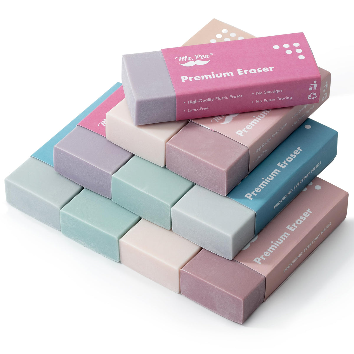 Mr. Pen- Pencil Eraser, 10 Pack, Pastel Colors