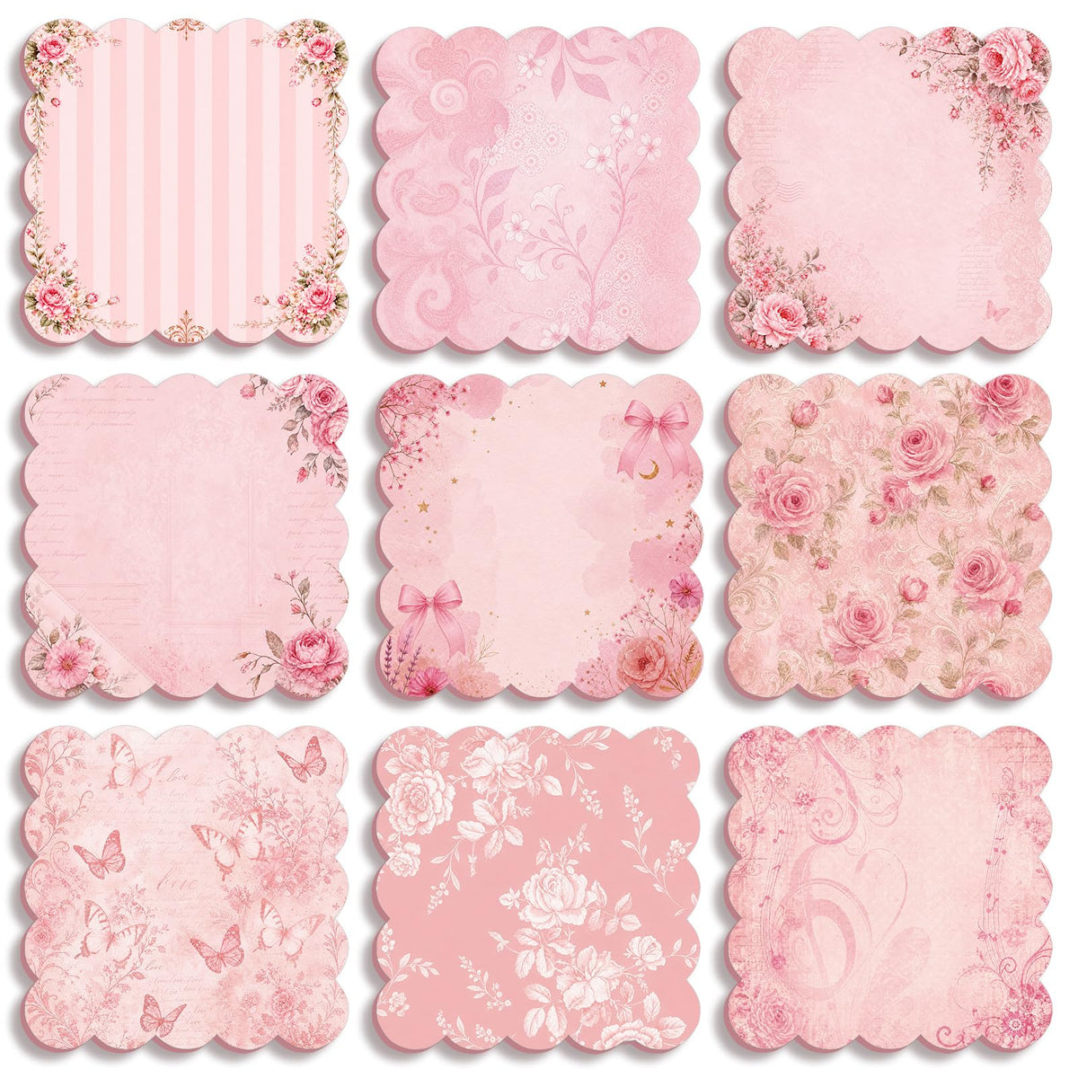 9 Pcs Scalloped Sticky Notes 3x3 Inch,Watercolor