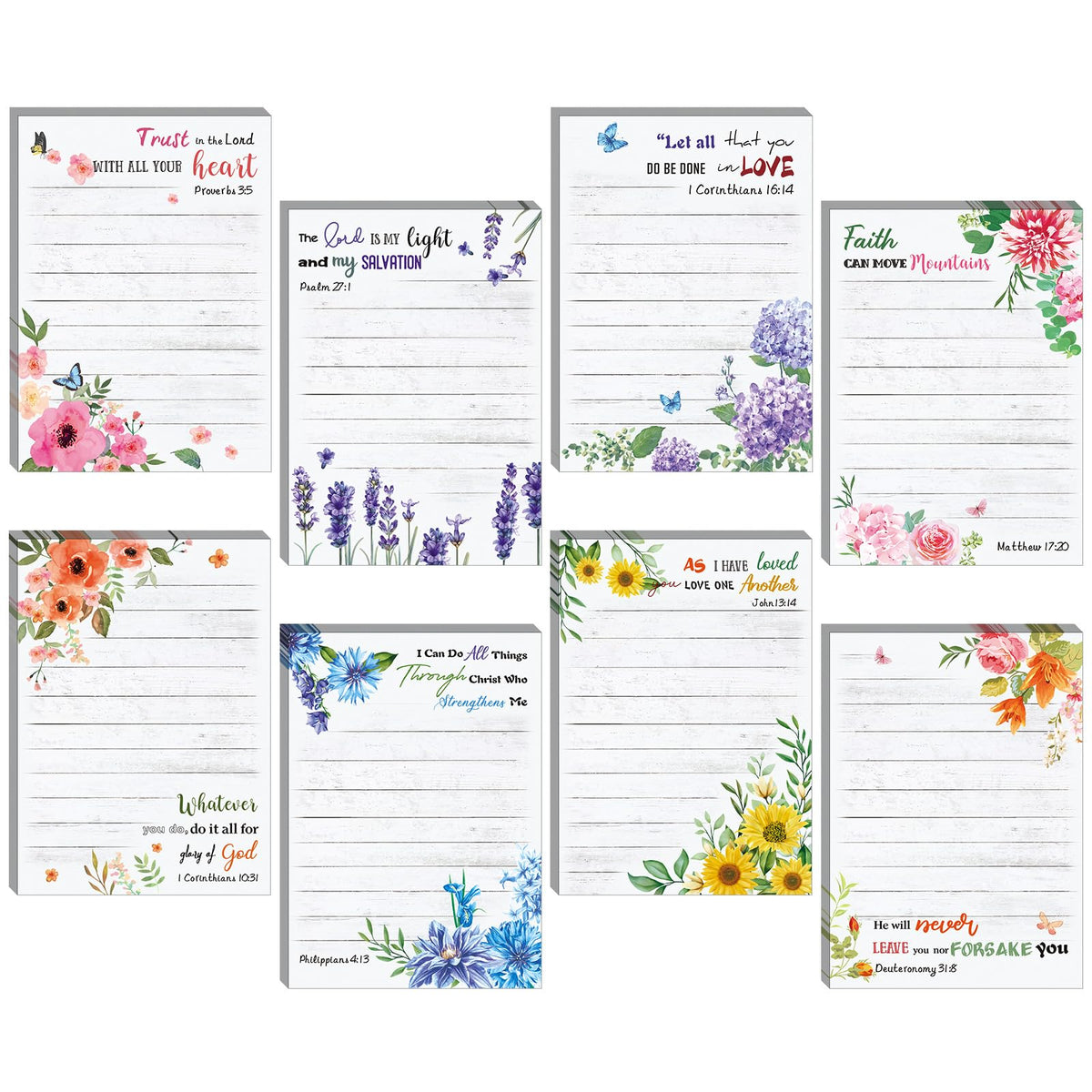Gersoniel 8 Pack Bible Verse Notepads Christian Sticky Notes,Fresh Style
