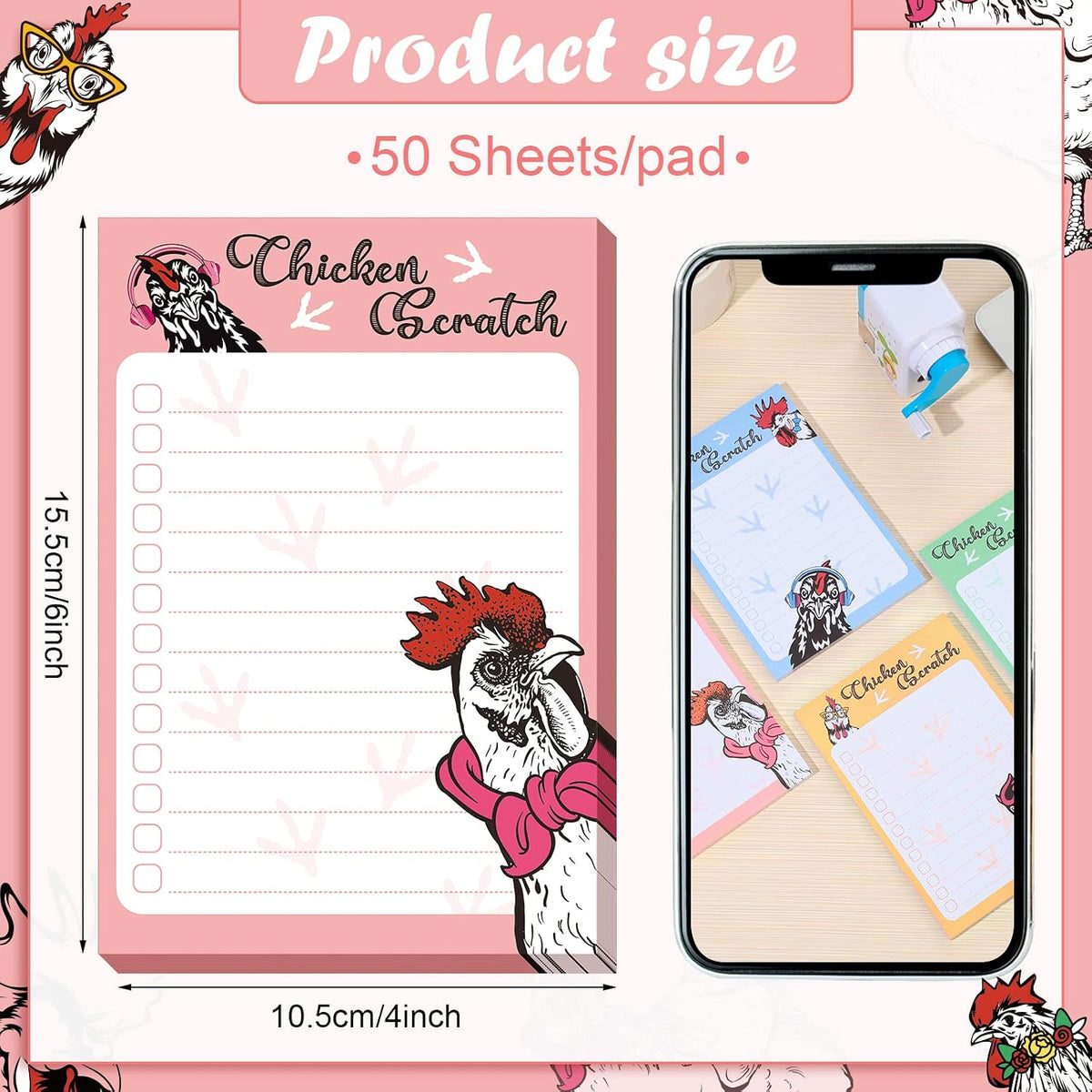 Geyee 4 Pads Chicken Sticky Notes 4" x 6" Funny Animal Sticky Notes